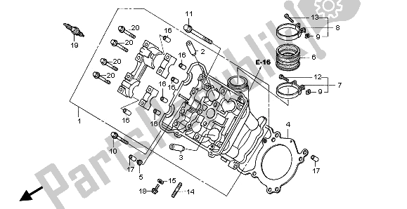 Alle onderdelen voor de Voorste Cilinderkop van de Honda VTR 1000 SP 2003