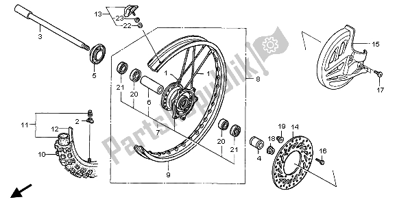 Alle onderdelen voor de Voorwiel van de Honda CR 250R 2007