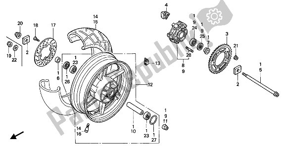 All parts for the Rear Wheel of the Honda CBR 900 RR 1993