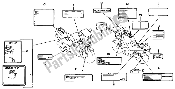 Todas as partes de Etiqueta De Cuidado do Honda CBR 1000F 1994