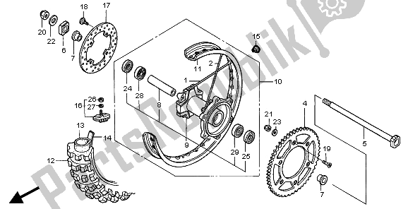 All parts for the Rear Wheel of the Honda XR 650R 2001