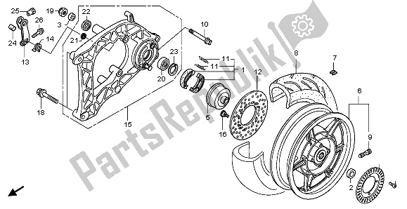 All parts for the Rear Wheel & Swingarm of the Honda NSS 250S 2010