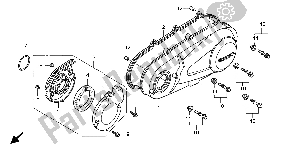 All parts for the Left Crankcase Cover of the Honda SH 150 2006