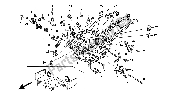 Alle onderdelen voor de Frame Lichaam van de Honda ST 1100A 2001