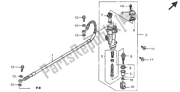 All parts for the Rear Brake Master Cylinder of the Honda CR 125R 2005