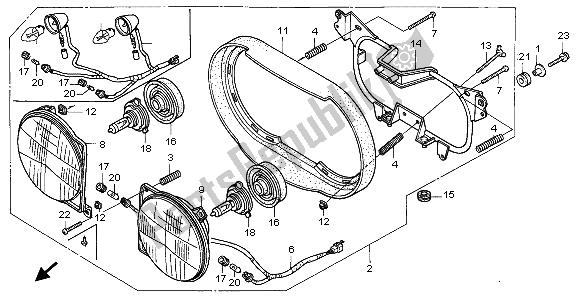 All parts for the Headlight (uk) of the Honda XRV 750 Africa Twin 1998