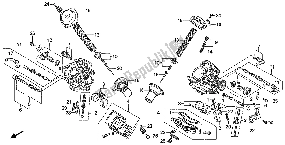 Toutes les pièces pour le Carburateur (composants) du Honda NTV 650 1989