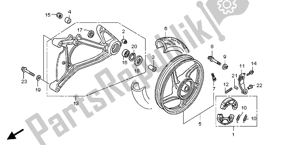 All parts for the Rear Wheel & Swingarm of the Honda SH 150R 2008