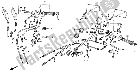 All parts for the Handle Lever & Switch & Cable of the Honda CMX 450C 1987