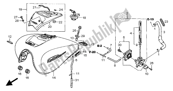 All parts for the Fuel Tank of the Honda VTX 1300S 2004