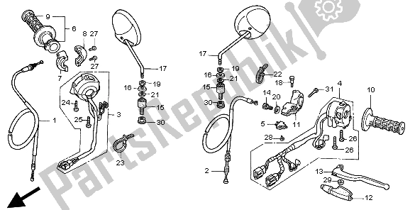 Todas las partes para Manejar Palanca E Interruptor Y Cable de Honda CLR 125 1999