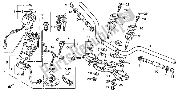 All parts for the Handle Pipe & Top Bridge of the Honda XL 700 VA Transalp 2010