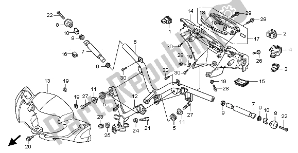All parts for the Handle Pipe & Handle Cover & Switch of the Honda ANF 125 2009
