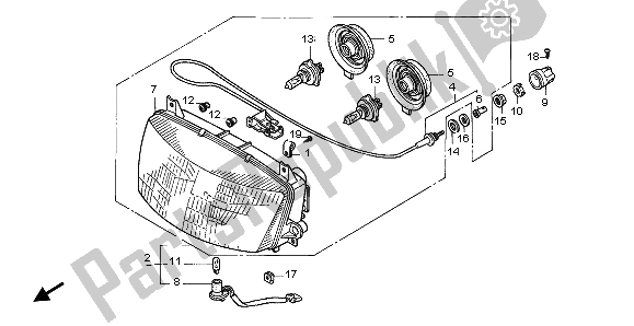 All parts for the Headlight (uk) of the Honda ST 1100A 1998