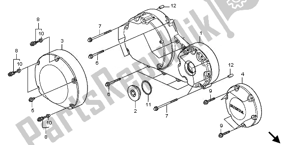 Tutte le parti per il Coperchio Carter Destro del Honda VT 1300 CXA 2010