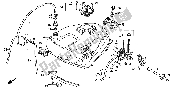 Alle onderdelen voor de Benzinetank van de Honda VFR 400R3 1991