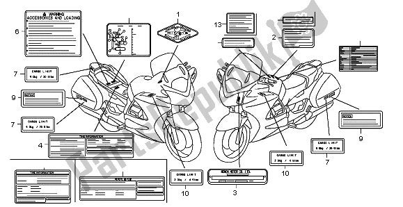 Alle onderdelen voor de Waarschuwingsetiket van de Honda ST 1300 2008