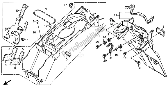 All parts for the Rear Fender of the Honda XL 1000V 2008