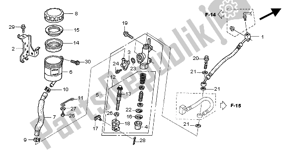 All parts for the Rr. Brake Master Cylinder of the Honda ST 1300 2004