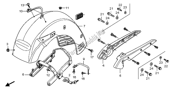 All parts for the Rear Fender & Grab Rail of the Honda VTX 1300S 2007