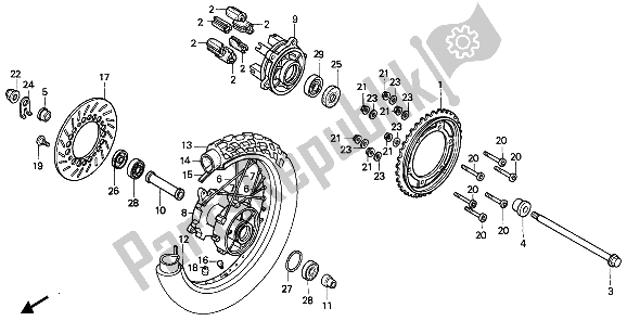 All parts for the Rear Wheel of the Honda NX 650 1988