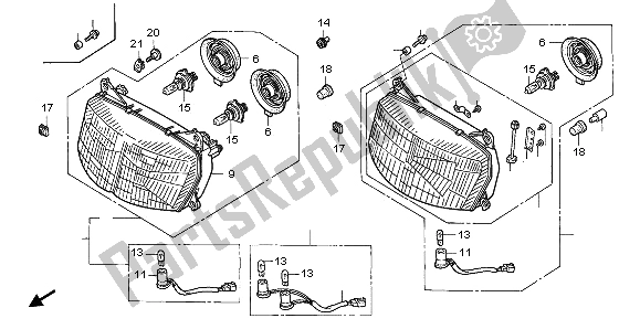 All parts for the Headlight (eu) of the Honda VFR 750F 1995