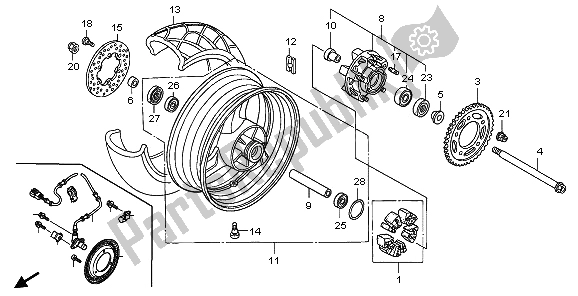 All parts for the Rear Wheel of the Honda XL 1000V 2009