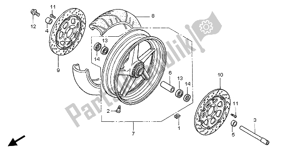 All parts for the Front Wheel of the Honda VTR 1000 SP 2002