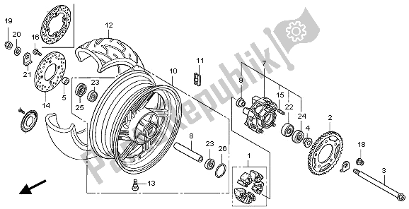 All parts for the Rear Weel of the Honda CBF 600N 2006