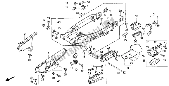 All parts for the Rear Fork & Chain Case of the Honda XR 600R 1991