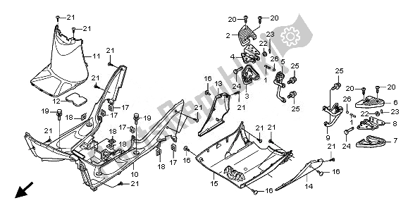 Tutte le parti per il Pannello Del Pavimento E Gradino Del Passeggero del Honda SH 150R 2010