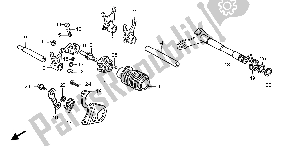All parts for the Gearshift Drum of the Honda CR 250R 2004