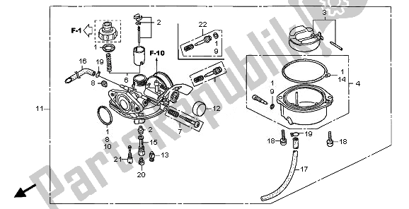 All parts for the Carburetor of the Honda CRF 70F 2010