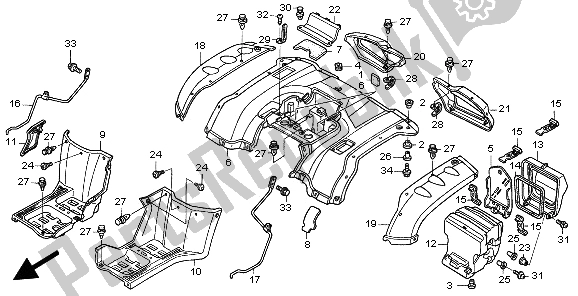 Tutte le parti per il Parafango Posteriore del Honda TRX 350 FE Fourtrax 4X4 ES 2006