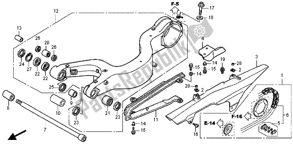 Alle onderdelen voor de Achterbrug van de Honda VFR 800X 2011