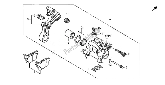 All parts for the Rear Brake Caliper of the Honda CBR 600 RR 2008