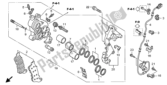 All parts for the R. Front Brake Caliper of the Honda CBF 1000T 2009