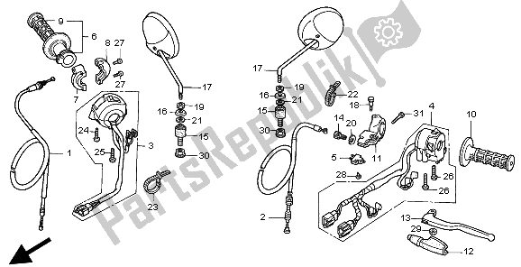 All parts for the Handle Lever & Switch & Cable of the Honda CLR 125 1998