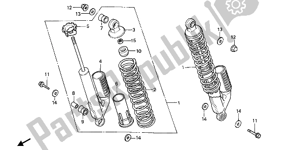 All parts for the Rear Cushion of the Honda XBR 500S 1988