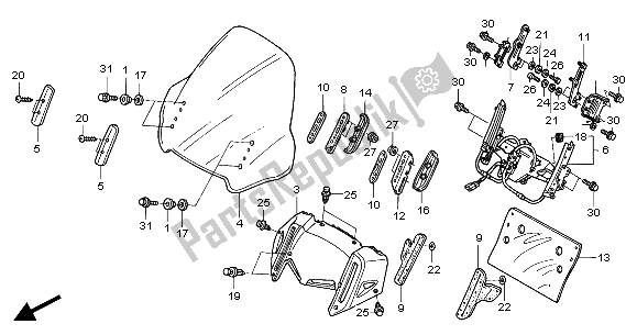 All parts for the Windscreen of the Honda ST 1300A 2004