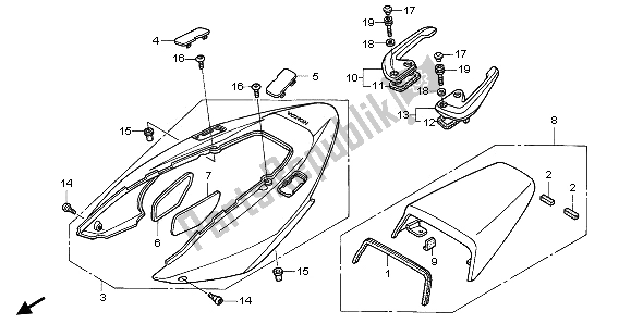 All parts for the Rear Cowl of the Honda VFR 800A 2003