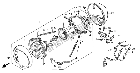 Alle onderdelen voor de Koplamp (uk) van de Honda GL 1500C 2002