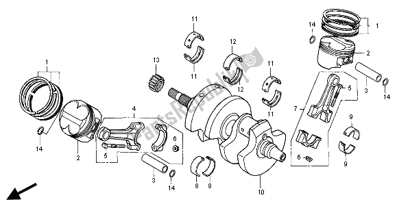 Todas las partes para Cigüeñal Y Pistón de Honda VFR 800 FI 1998