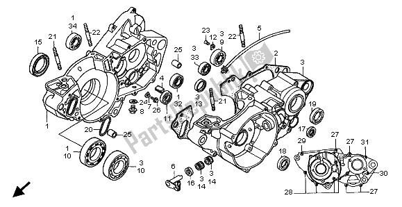 All parts for the Crankcase of the Honda CR 250R 2001