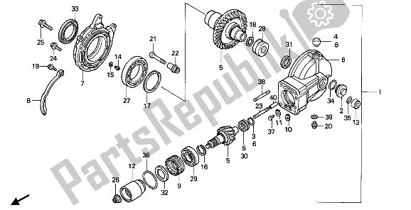 All parts for the Final Driven Gear of the Honda NTV 650 1989