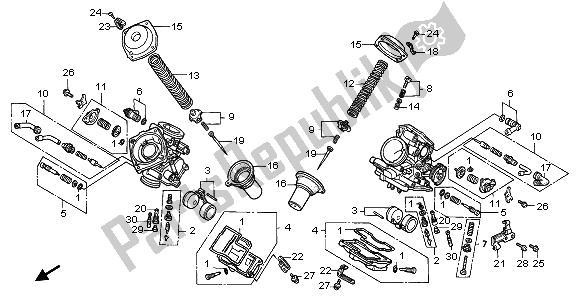 All parts for the Carburetor (component Parts) of the Honda NTV 650 1997