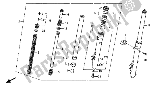 All parts for the Front Fork of the Honda CR 80R 1991