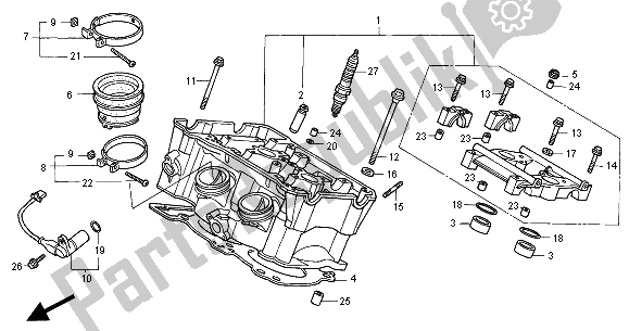 All parts for the Rear Cylinder Head of the Honda VFR 800 FI 2000