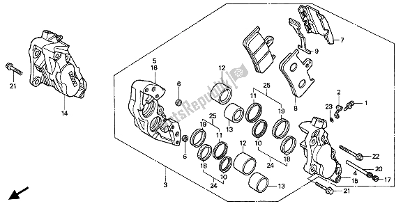 Alle onderdelen voor de Remklauw Voor van de Honda VFR 400R3 1991