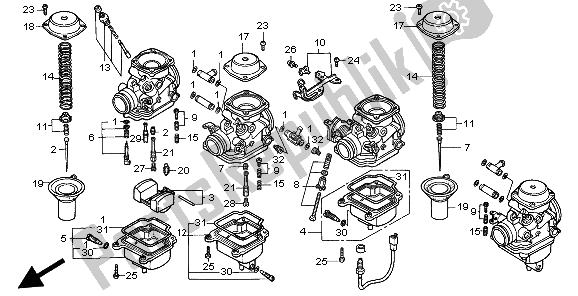 All parts for the Carburetor (component Parts) of the Honda CB 750F2 1998